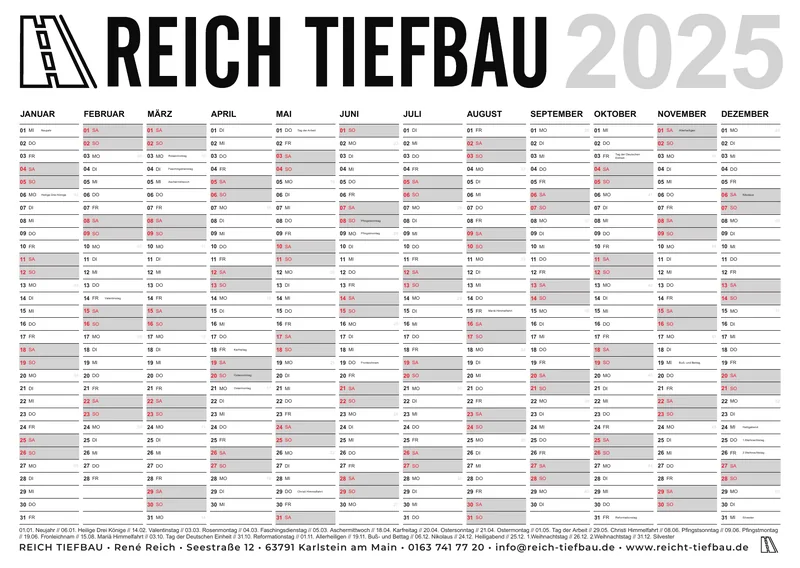 Year planner for Reich Tiefbau