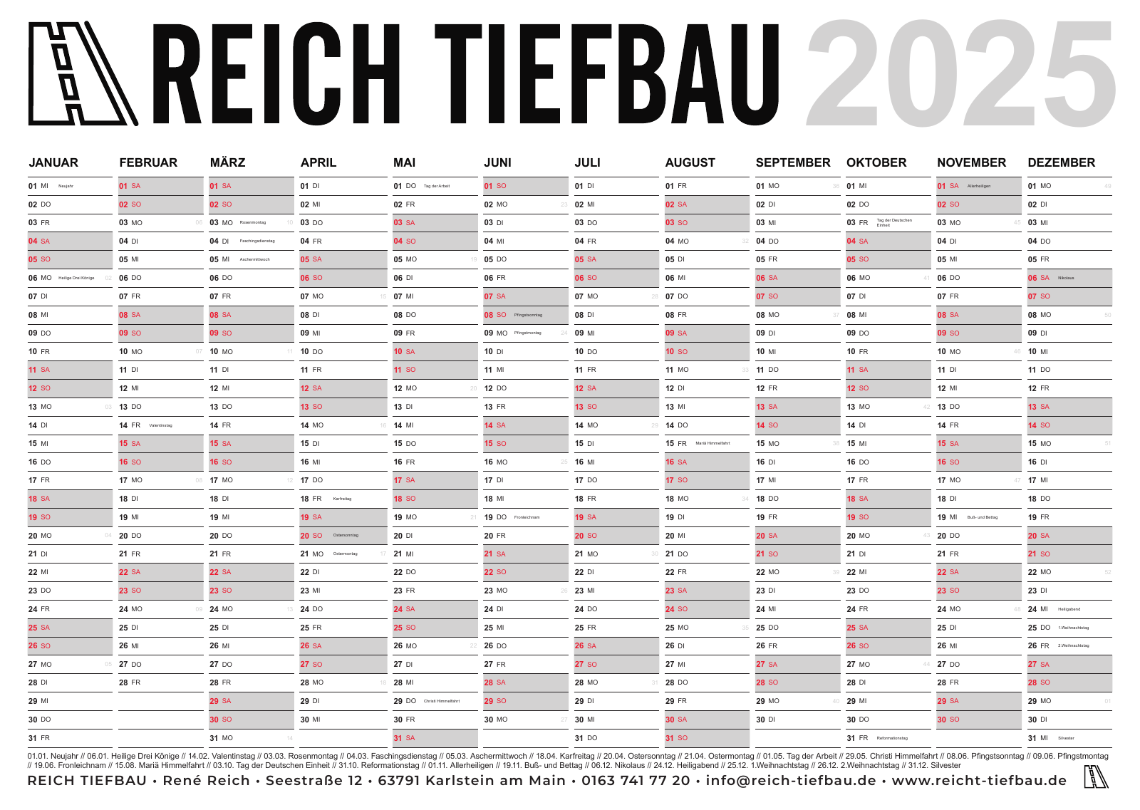 Year planner for Reich Tiefbau